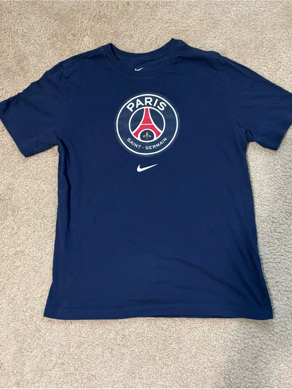Nike Paris Saint-Germain Navy Blue Short Sleeve Tee with Red and White Crest